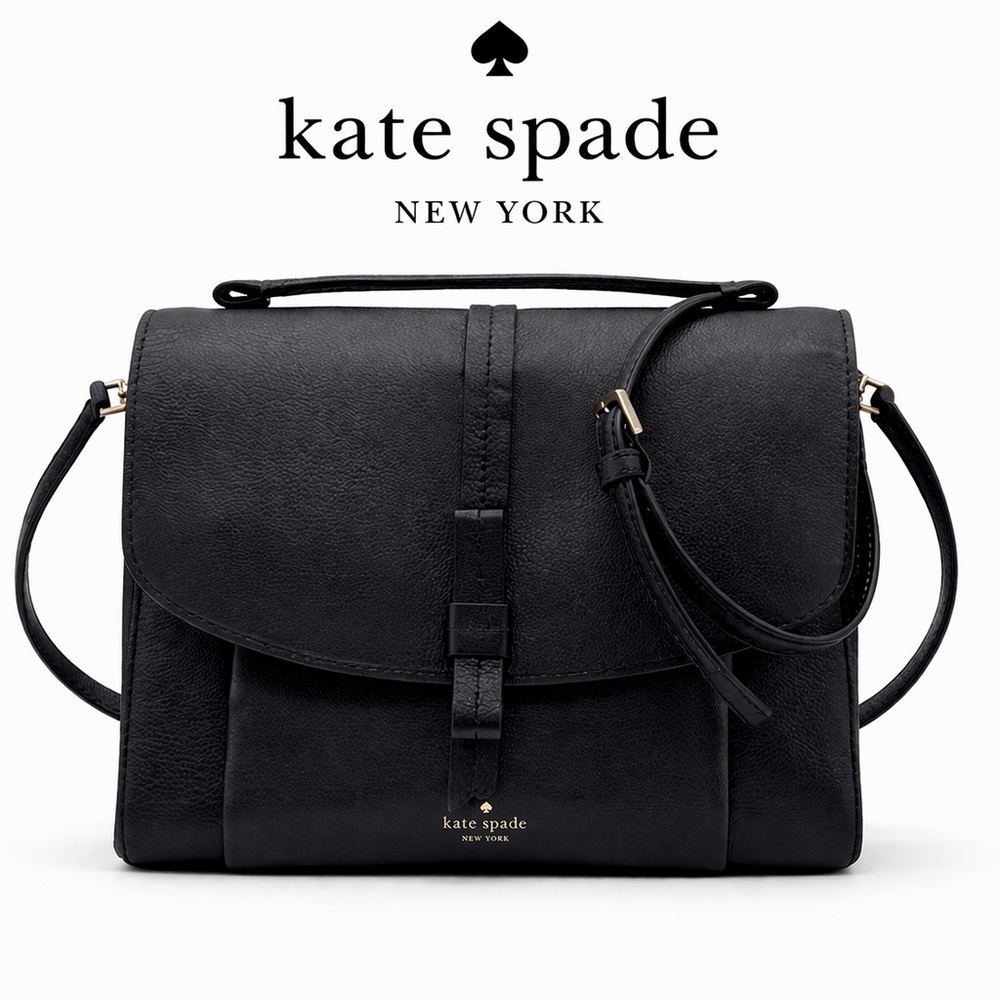 Kate Spade Black Pebbled Leather Satchel Top Handle Crossbody Bag